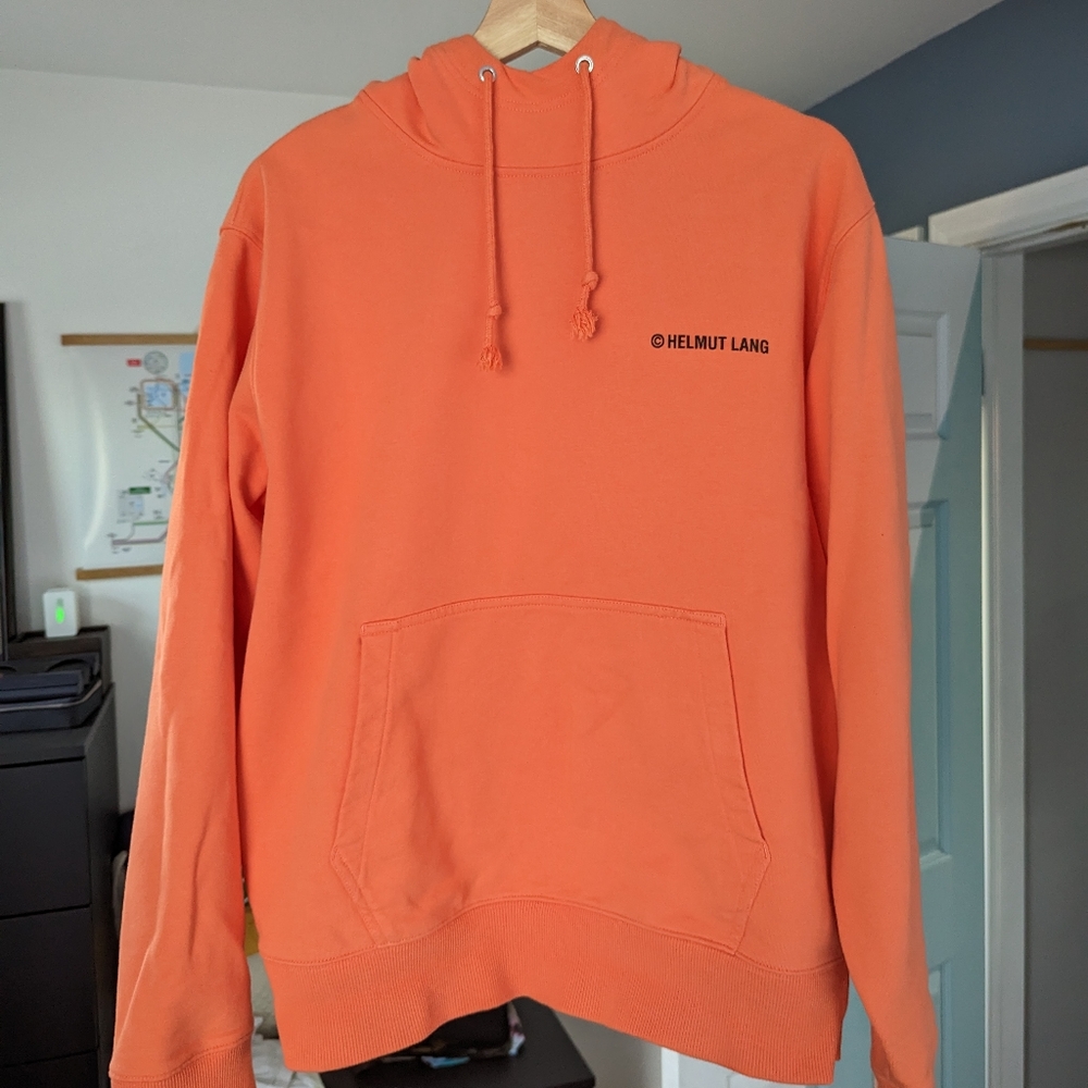 Helmut Lang orange integrated mask hoodie